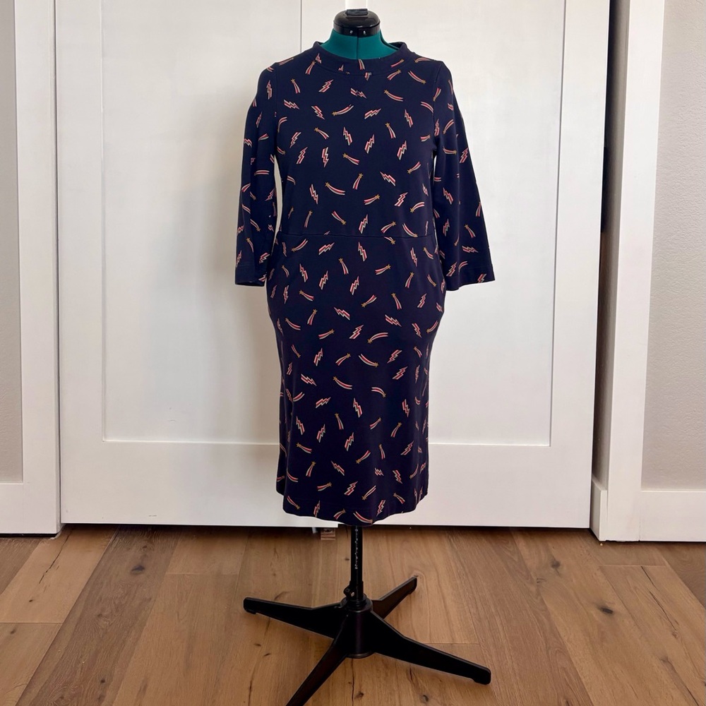 Boden Navy Dress with star comet rainbow lightning Design